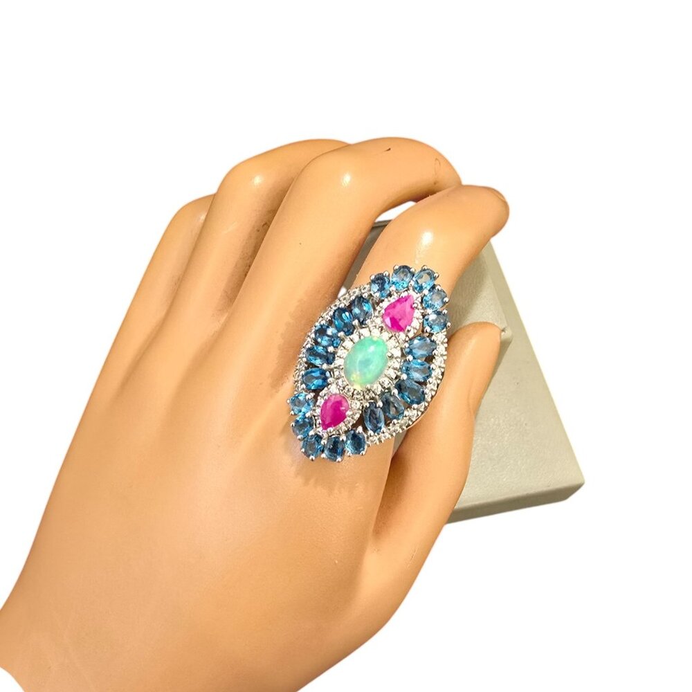 Carol Brodie Vintage Sterling Silver Blue Topaz Opal Stone Ring Size 9
